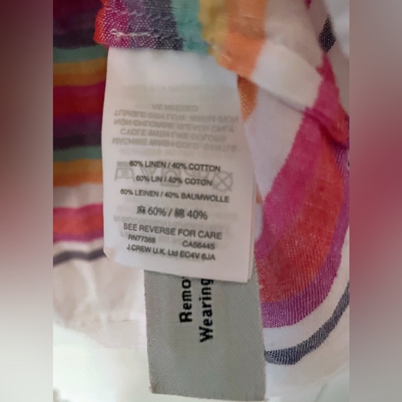 J Crew dress linen blend white rainbow stripe mini dress off shoulder. - Picture 3 of 7
